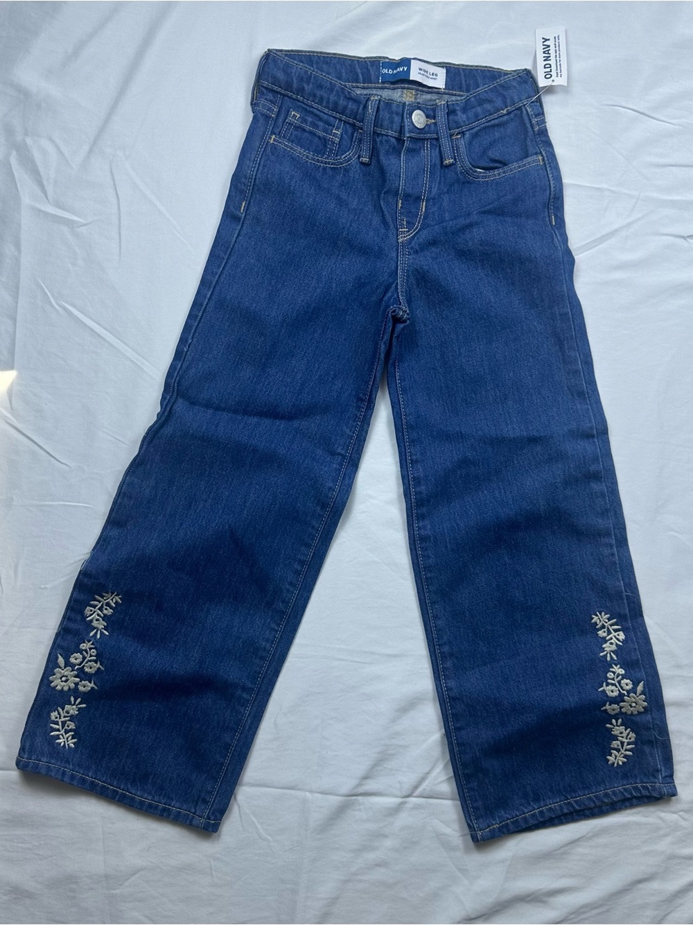 NWT Old Navy Navy Blue Wide Leg Adjustable Waist Denim Jeans Girls 6T